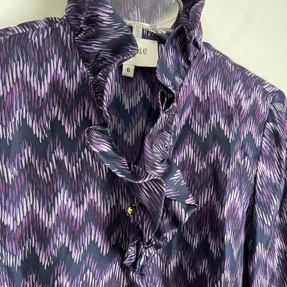 Elizabeth McKay 6 Purple Chevron Long Sleeve Ruffle The Elizabeth Shirt - Picture 5 of 7